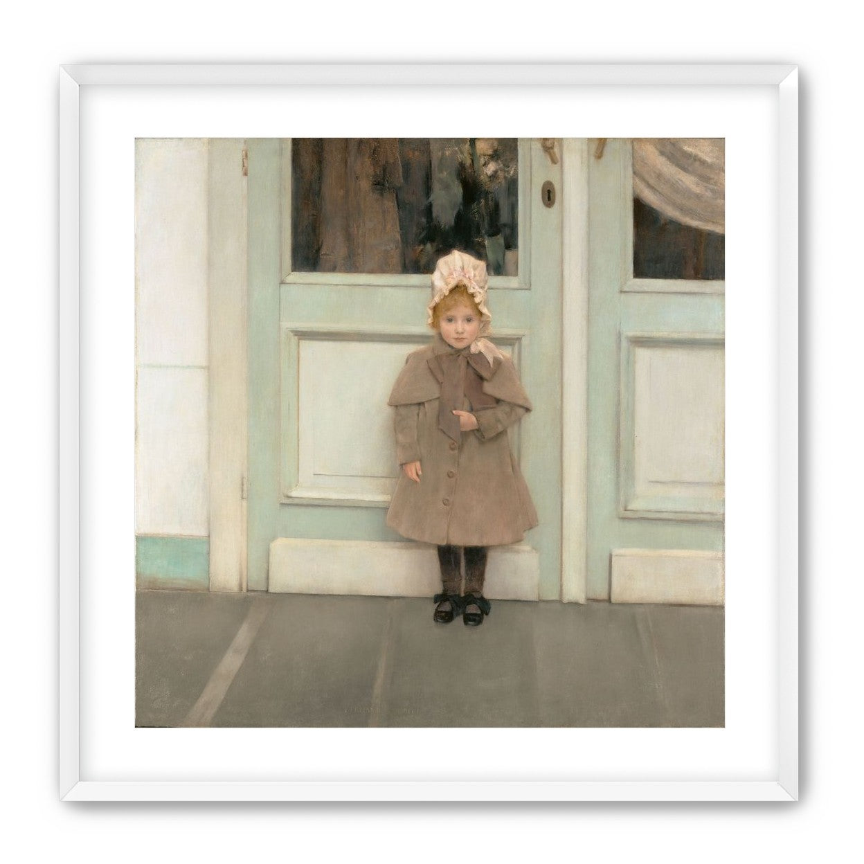 A child beneath pale doors