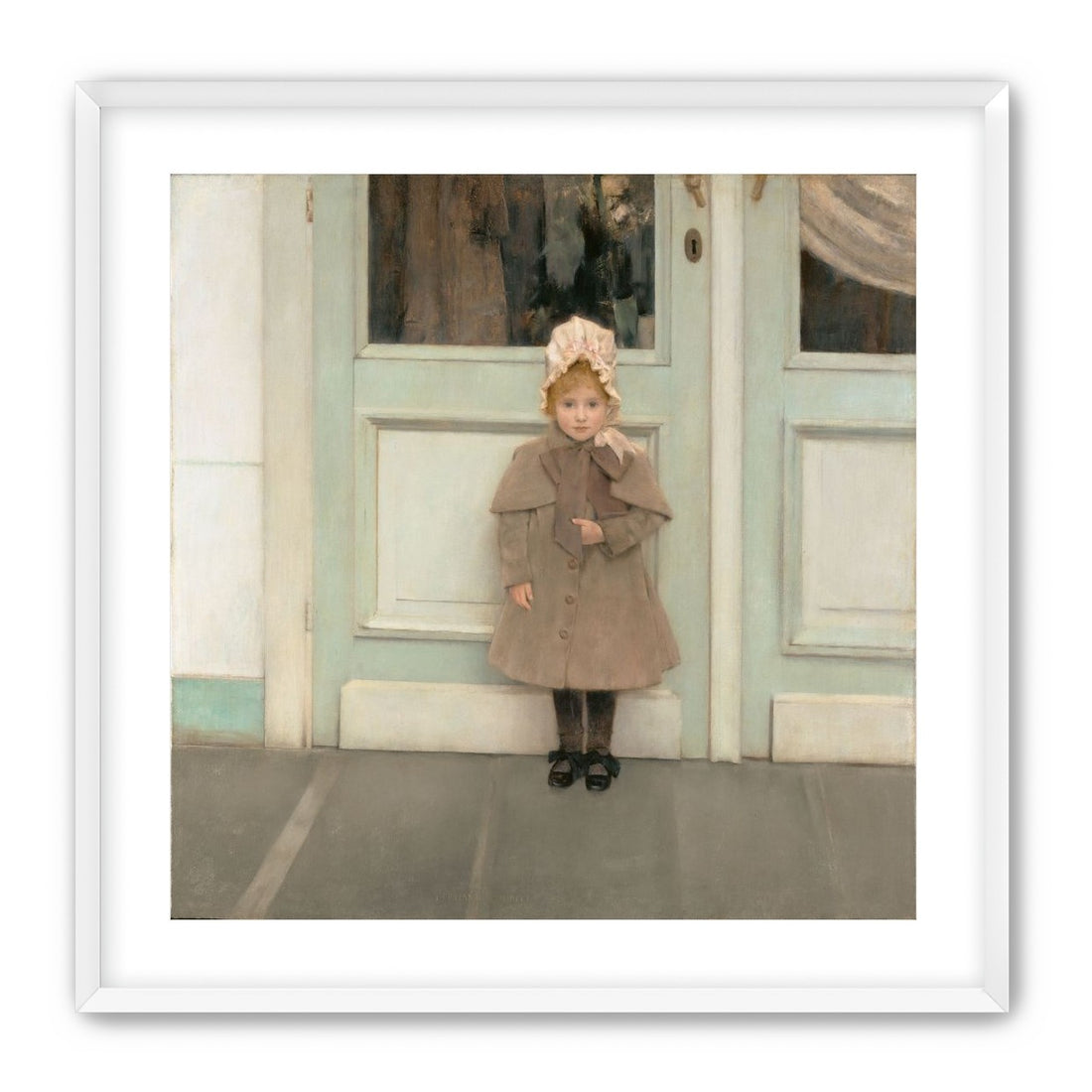 A child beneath pale doors