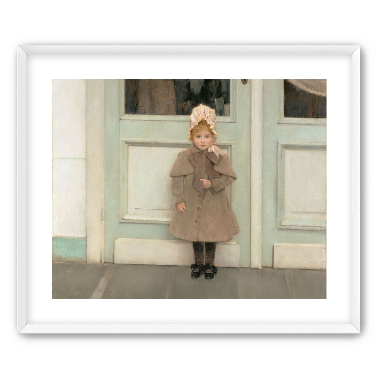 A child beneath pale doors