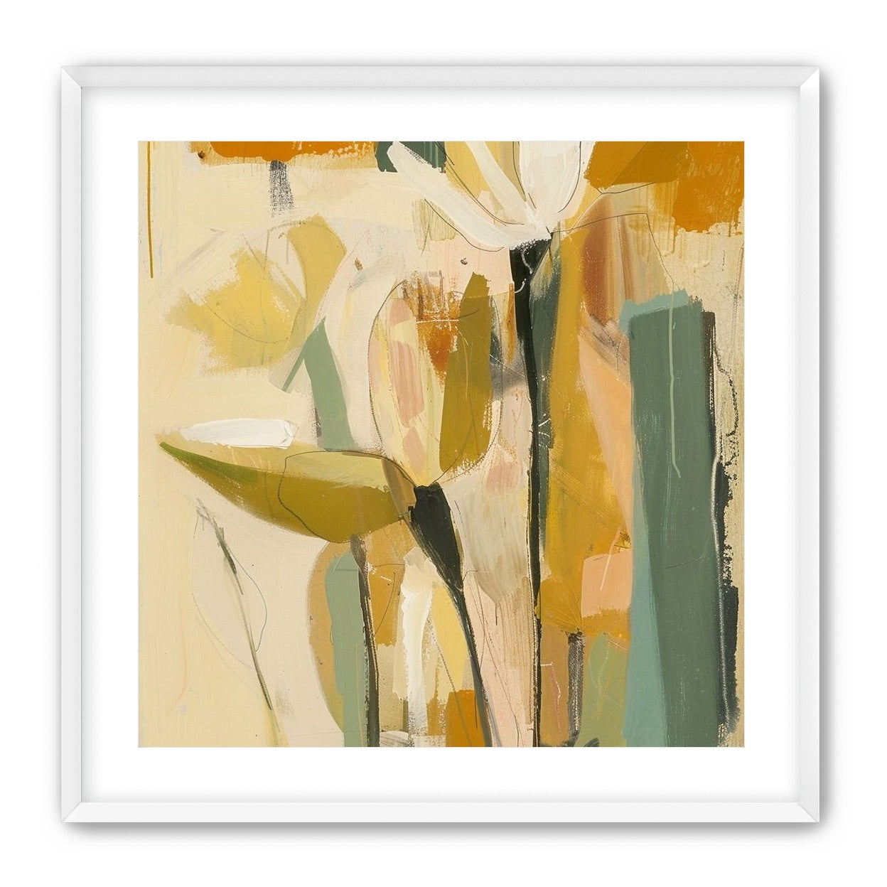 White flower in ochre blocks