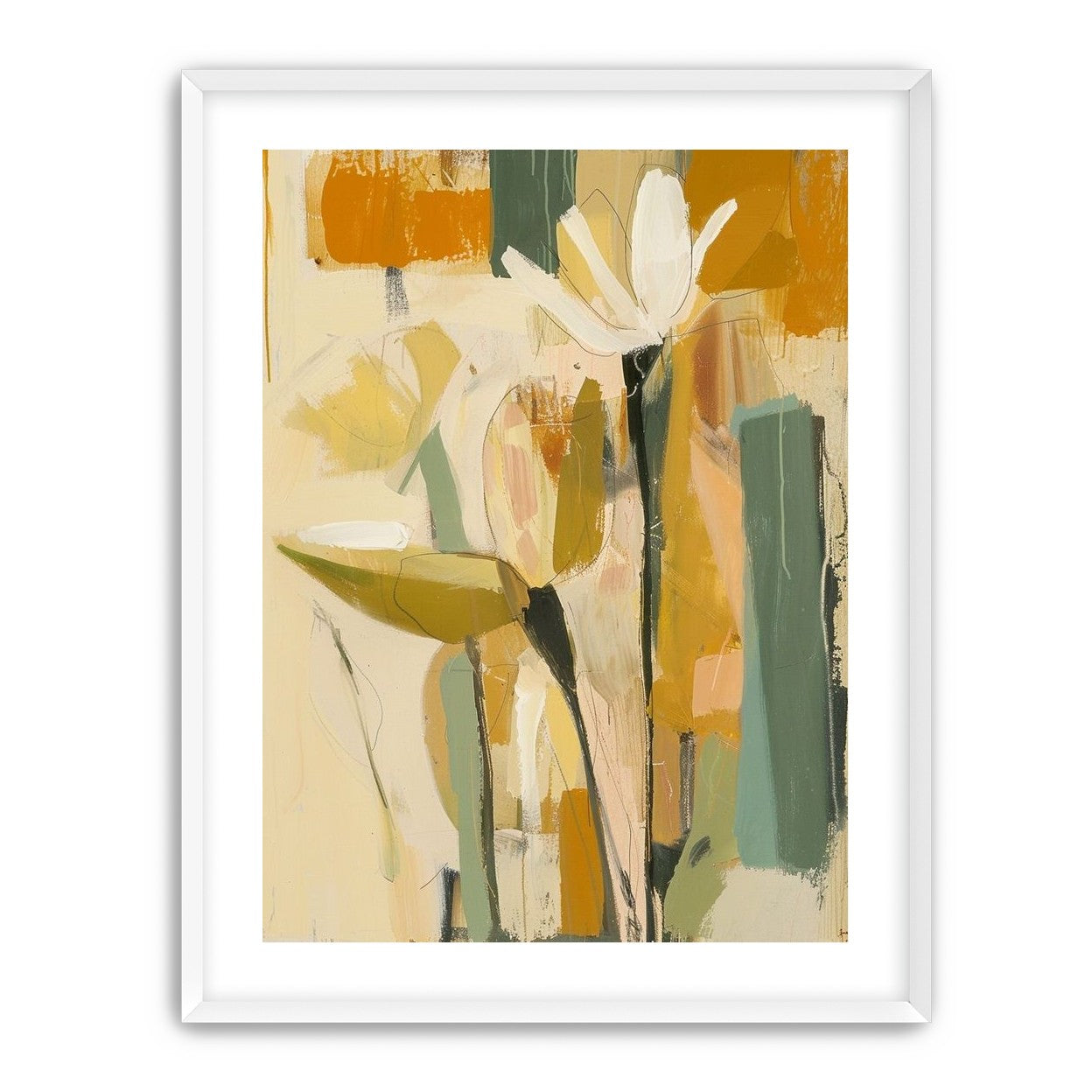 White flower in ochre blocks