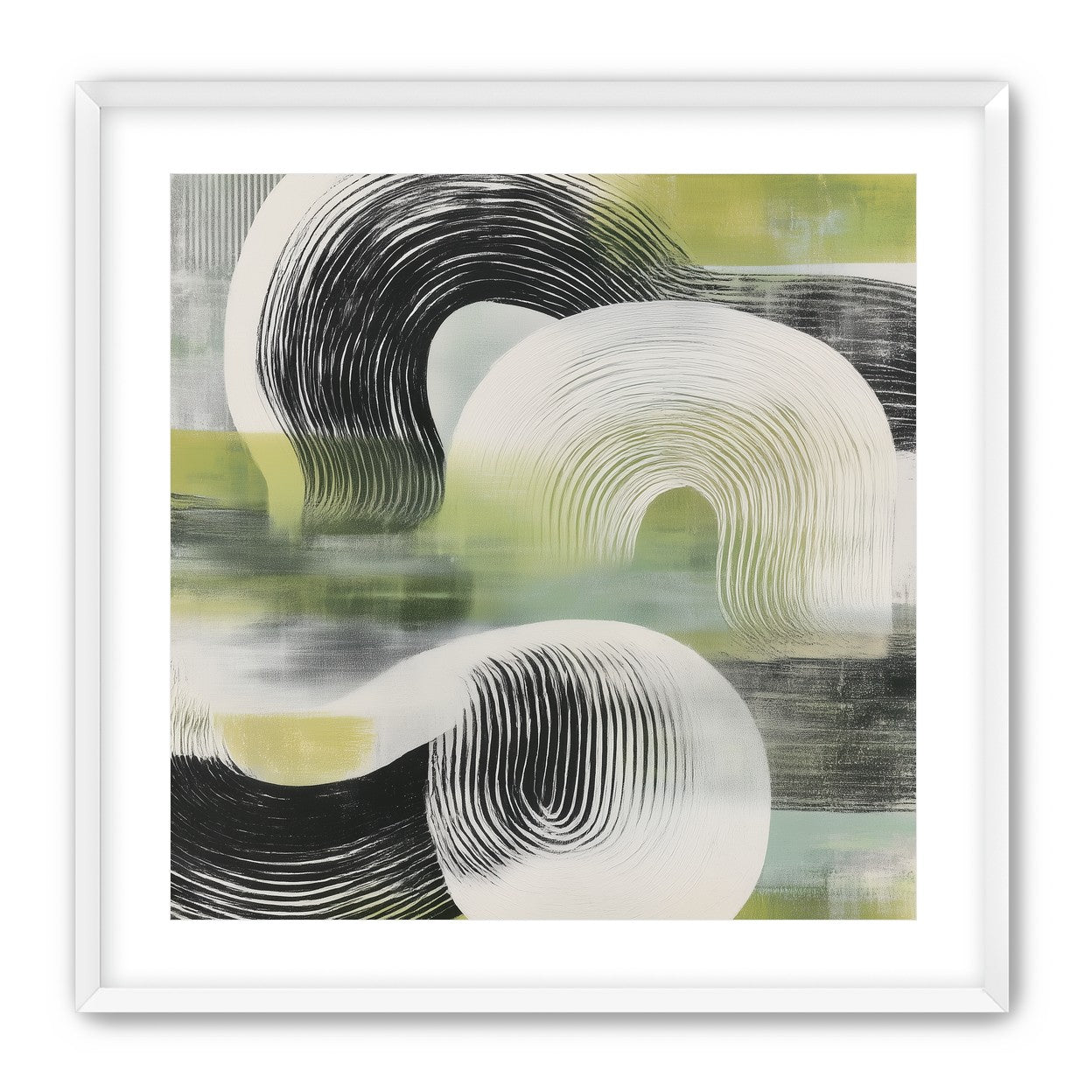 Curved bands across green fields
