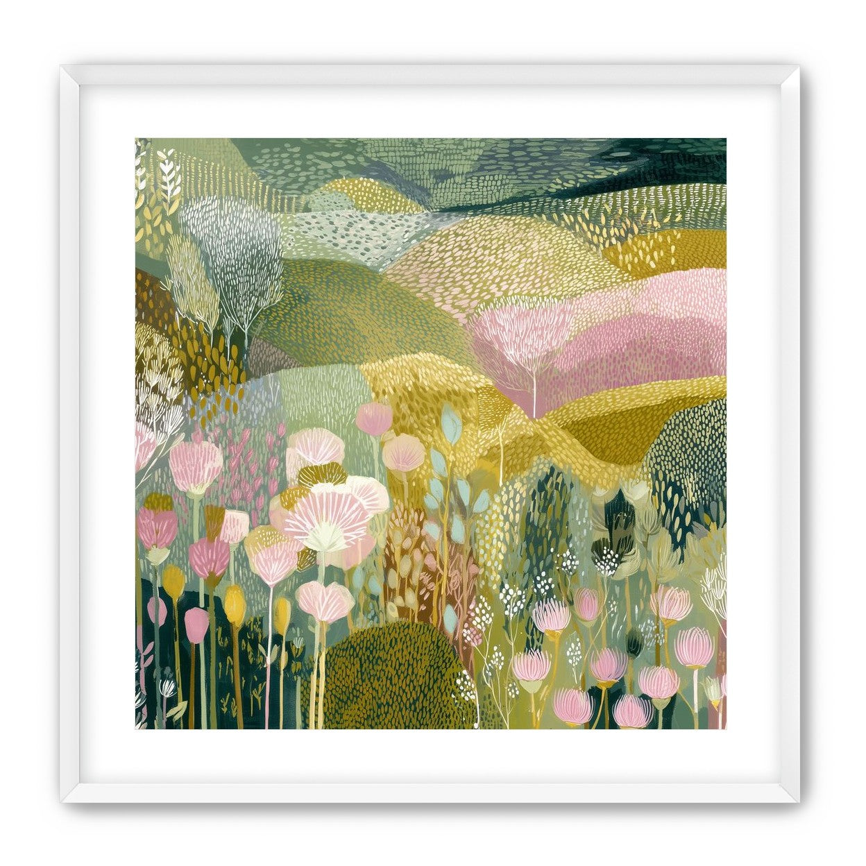 Patterned hills in bloom