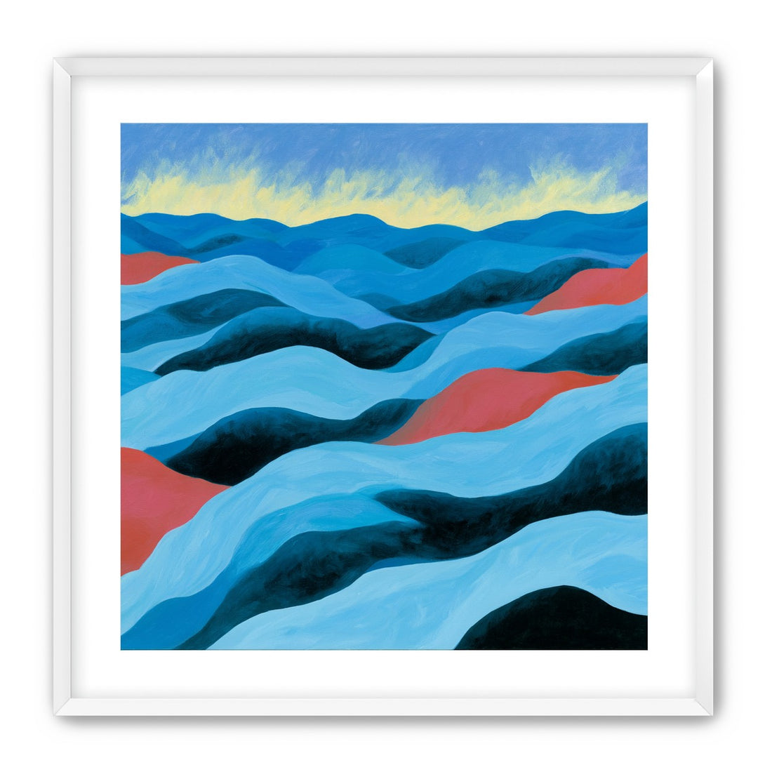 Blue hills under pale sky