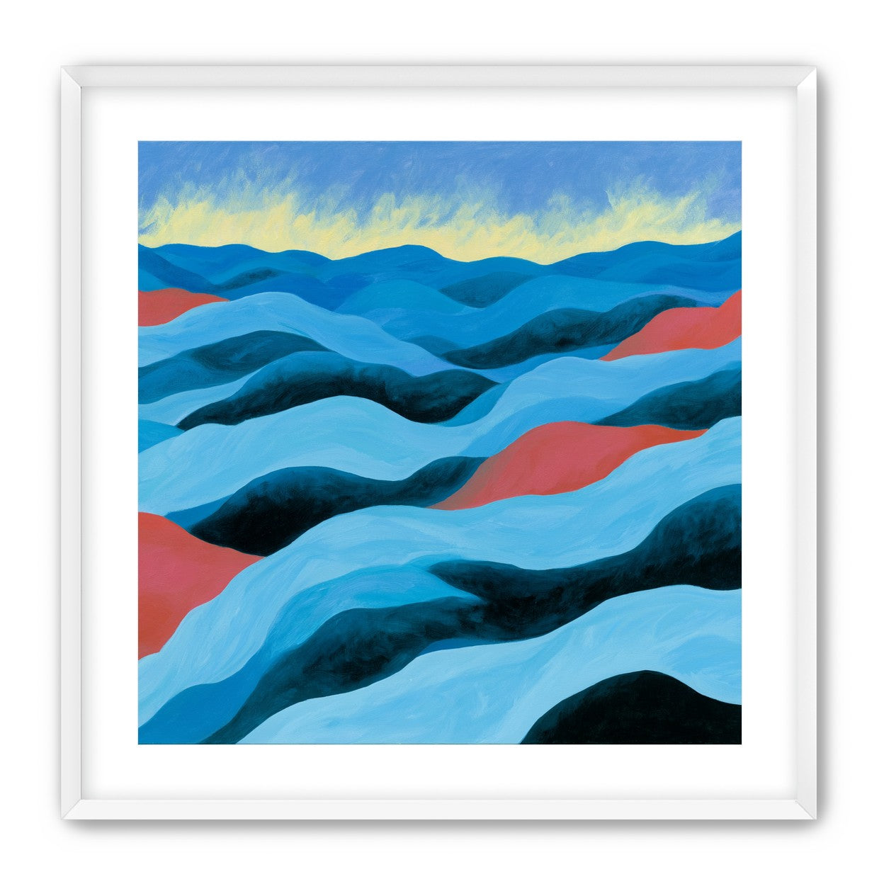 Blue hills under pale sky
