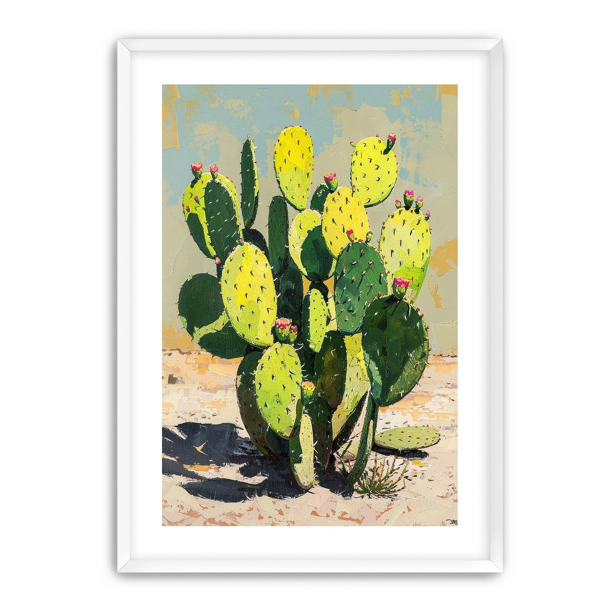 Yellow light on cactus pads