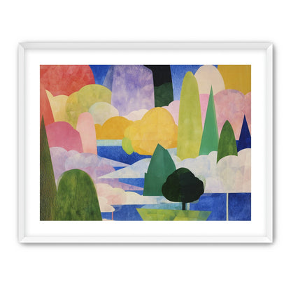 Tall trees over blue water