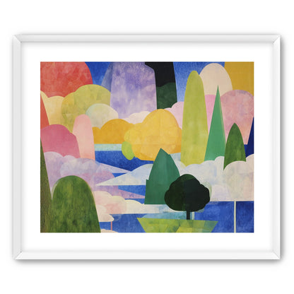 Tall trees over blue water