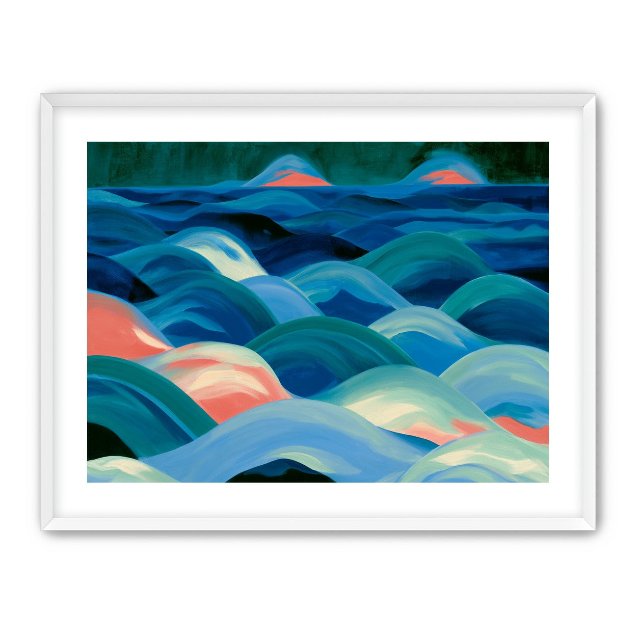 Pink light among blue waves