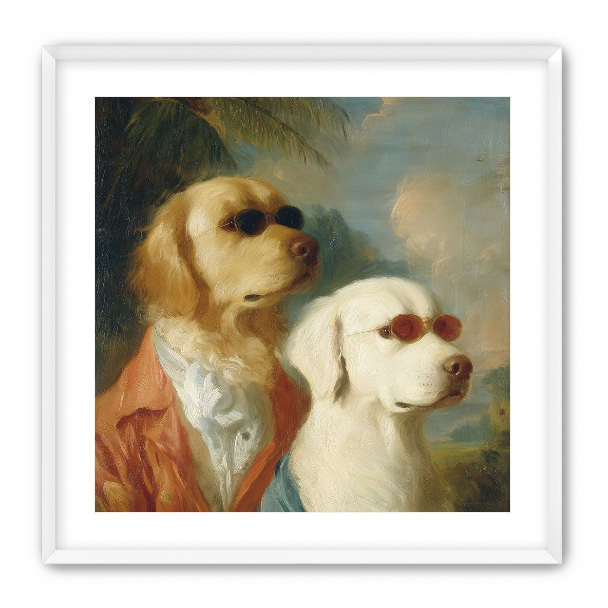 Two dogs in sunglasses