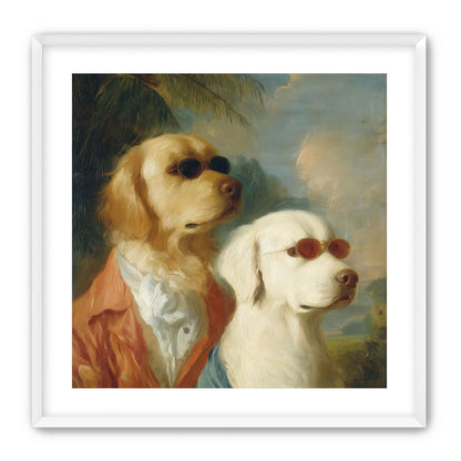 Two dogs in sunglasses