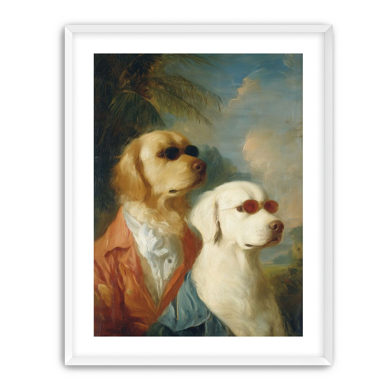 Two dogs in sunglasses