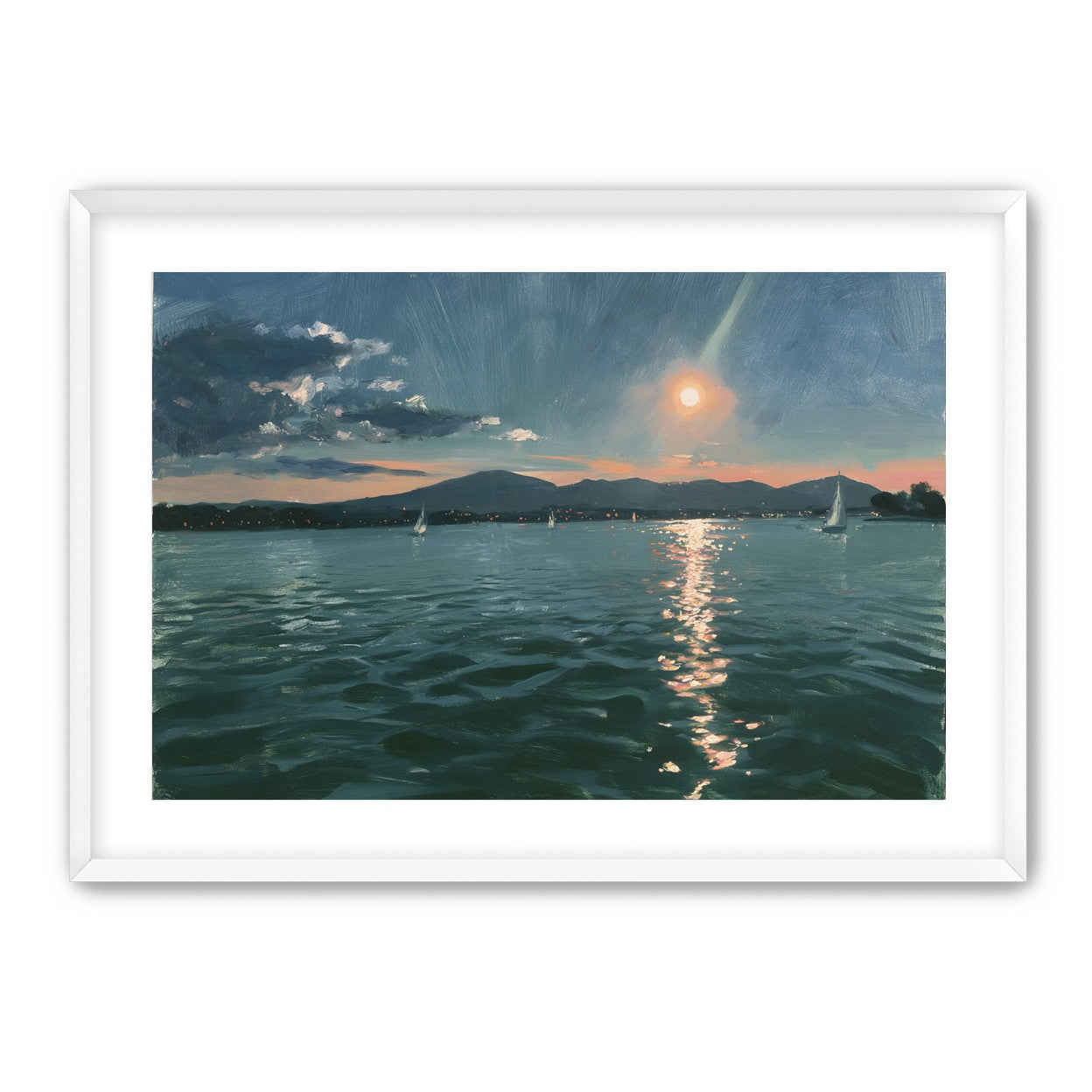 Peach sun on blue water