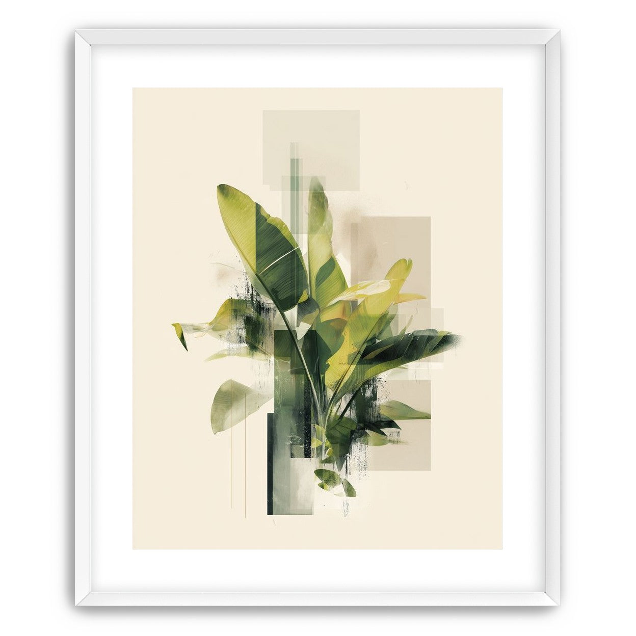 Green leaves among glassy blocks