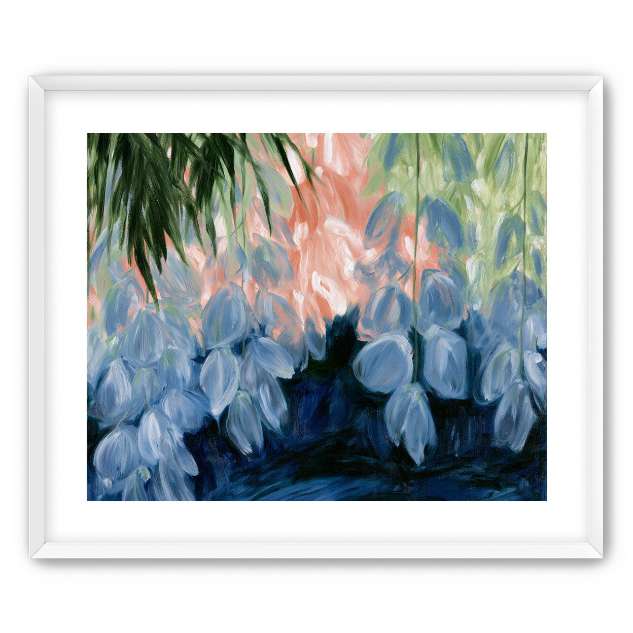 Blue flowers under green leaves