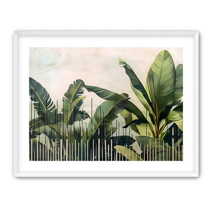 Tropical leaves behind black bars