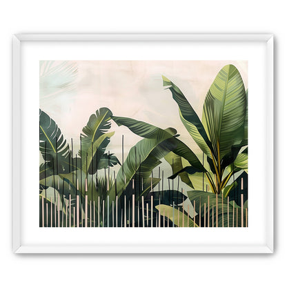 Tropical leaves behind black bars