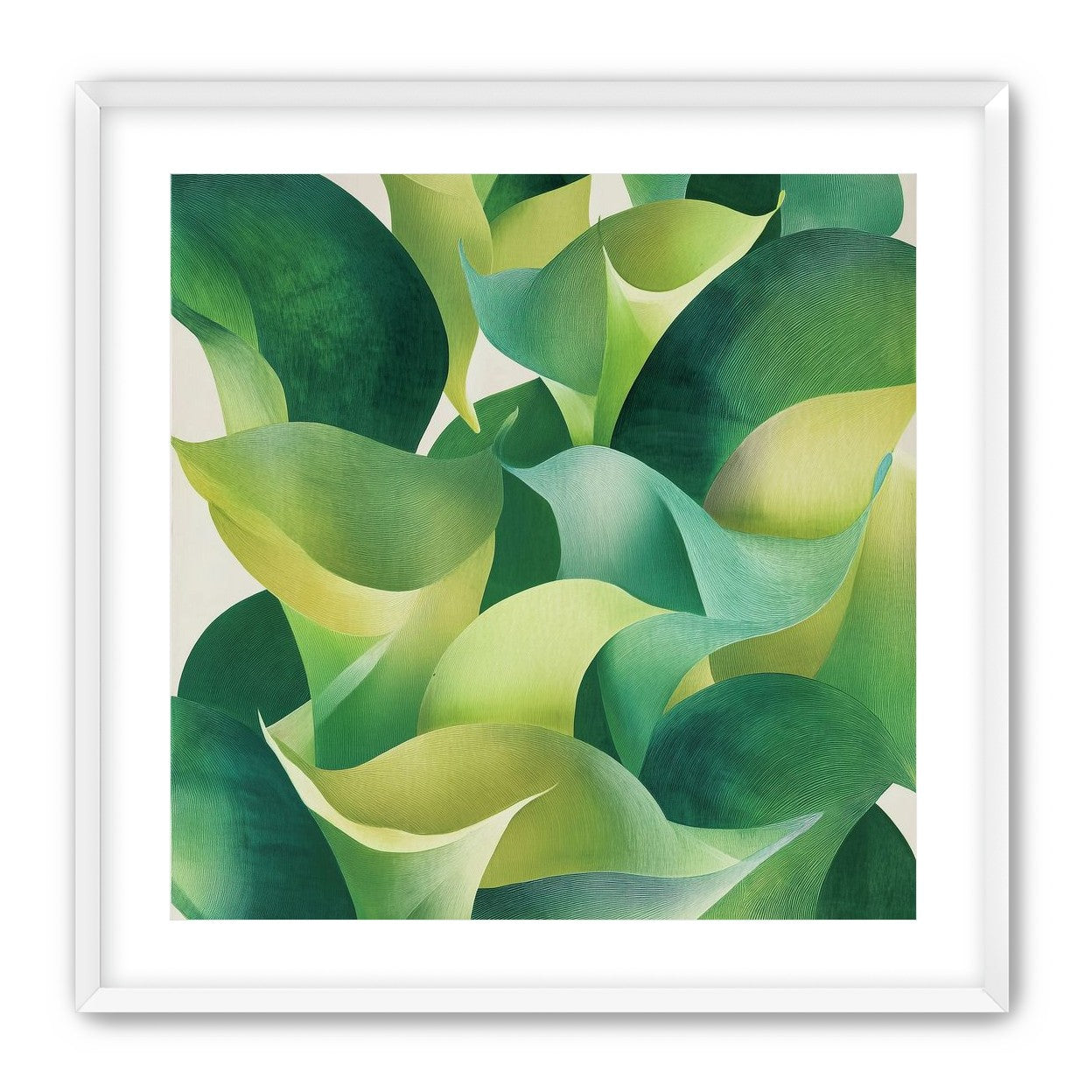 Overlapping curled green leaves