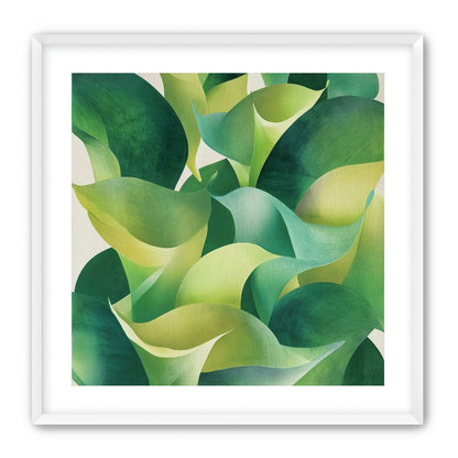 Overlapping curled green leaves