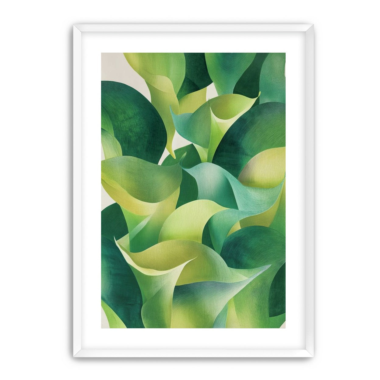Overlapping curled green leaves