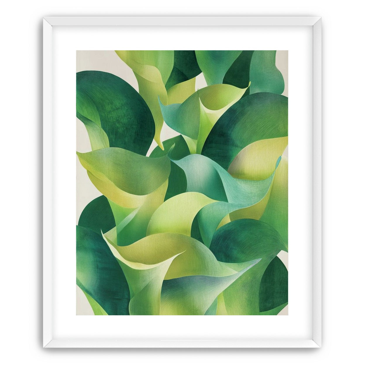 Overlapping curled green leaves