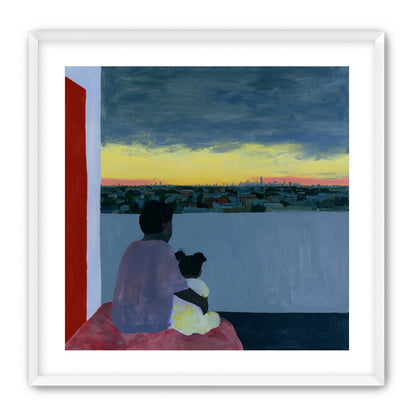 City lights beyond the parapet