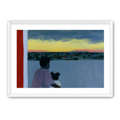 City lights beyond the parapet