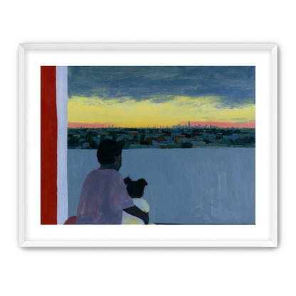 City lights beyond the parapet