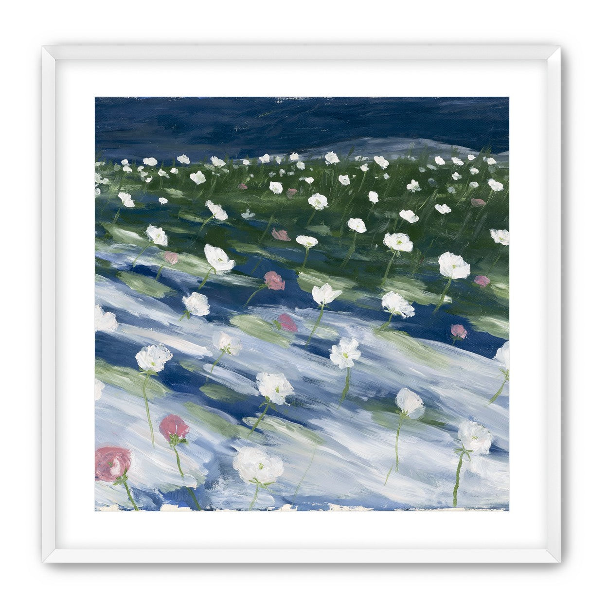White flowers in wind streaks
