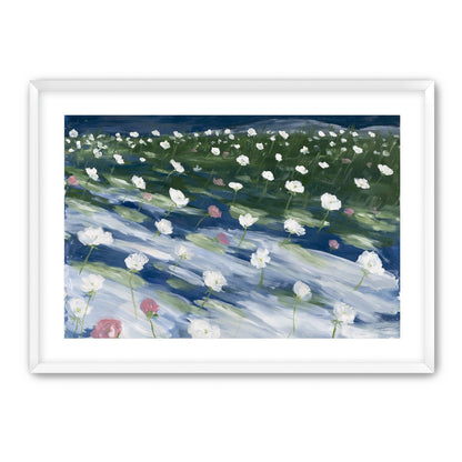 White flowers in wind streaks