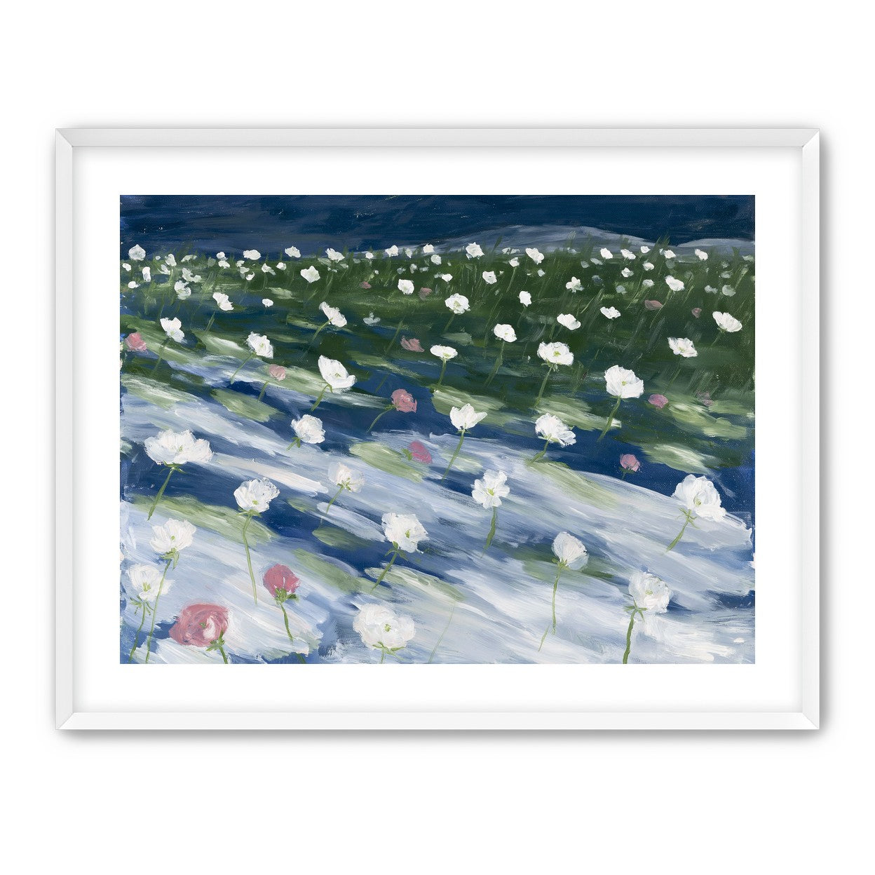 White flowers in wind streaks