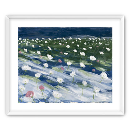 White flowers in wind streaks