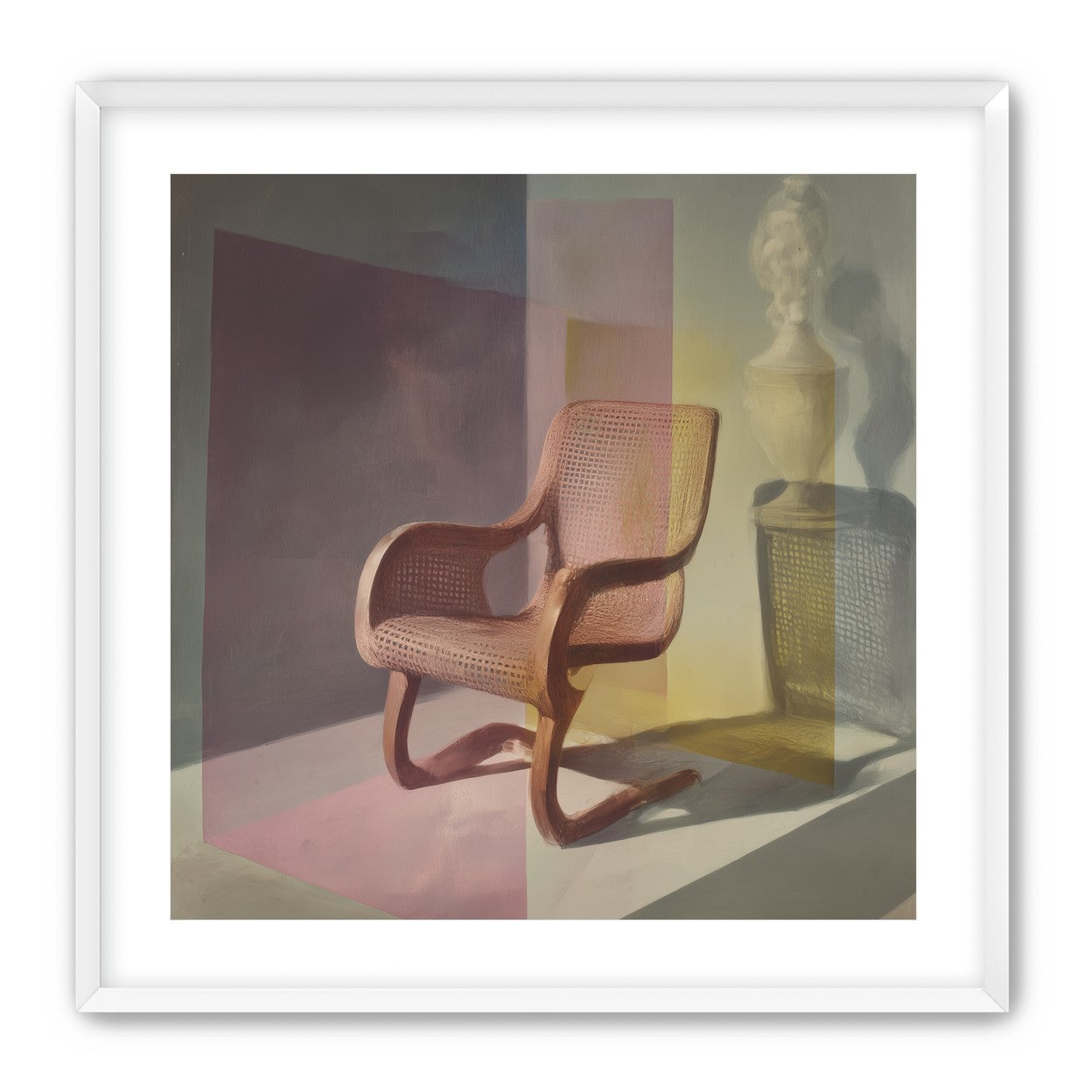 Cane chair within color panes