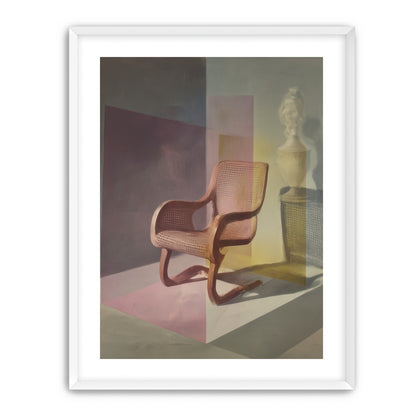 Cane chair within color panes