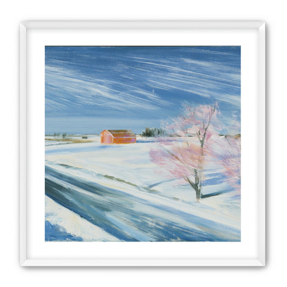 Orange barn beyond the road
