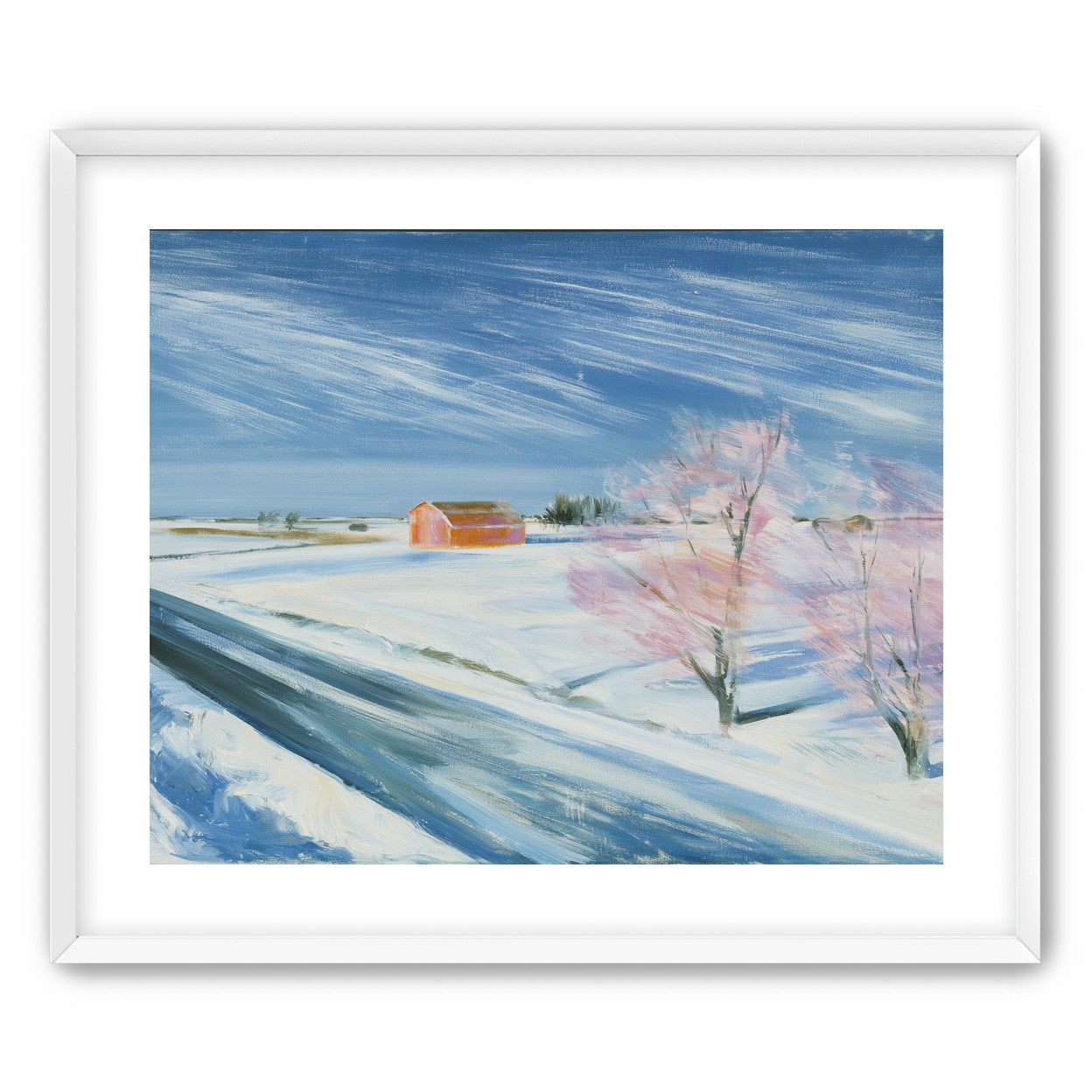 Orange barn beyond the road