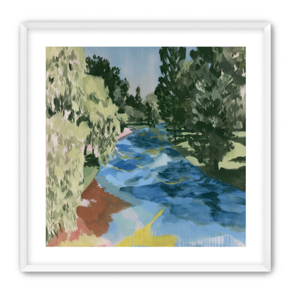 Blue bend under pines