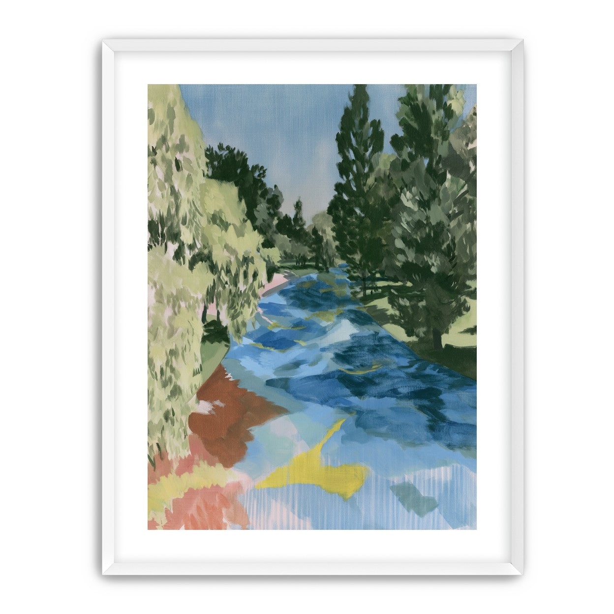 Blue bend under pines