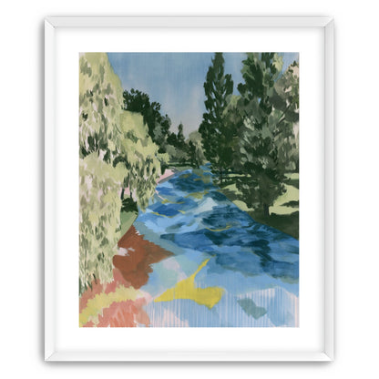 Blue bend under pines