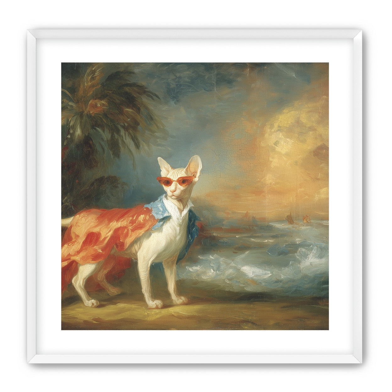 Sunglasses cat at the shore
