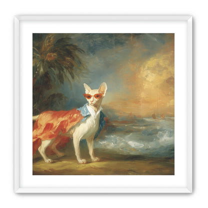 Sunglasses cat at the shore