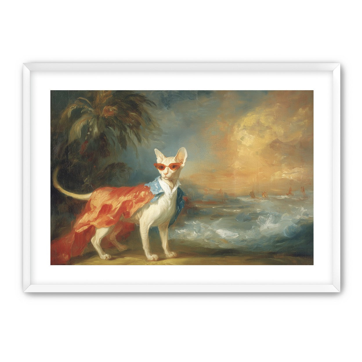Sunglasses cat at the shore