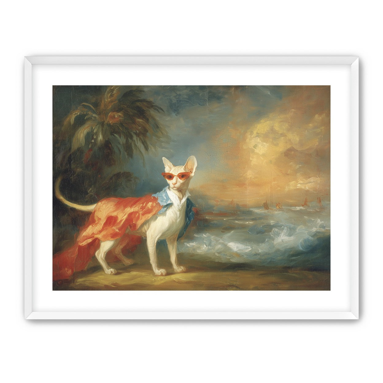 Sunglasses cat at the shore