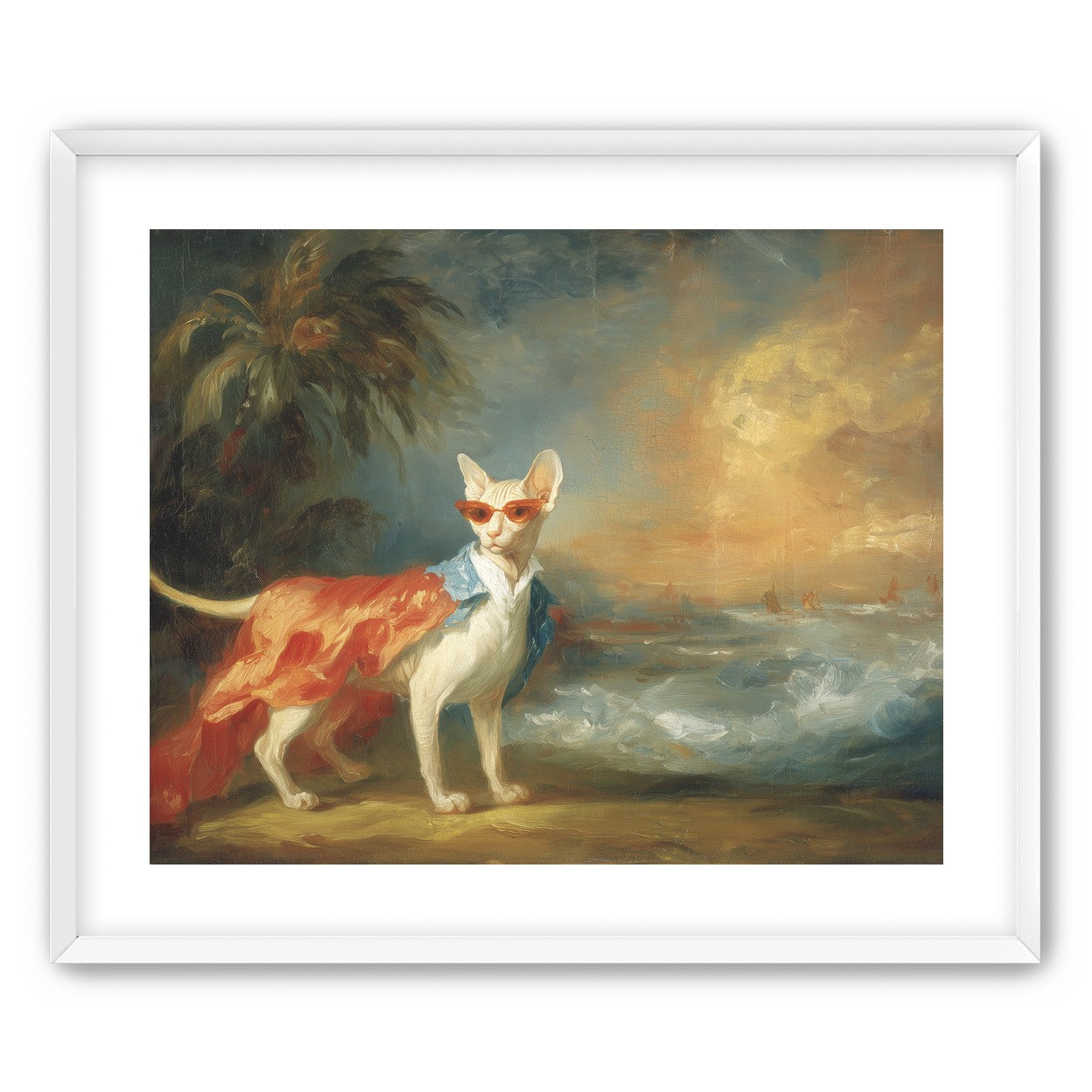 Sunglasses cat at the shore