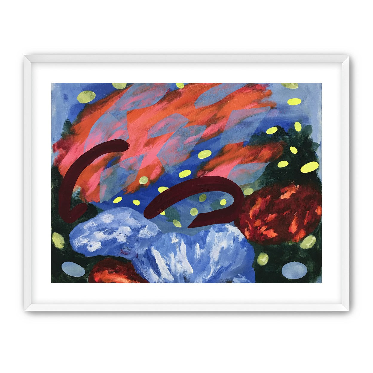 Layered brushstrokes with yellow ovals