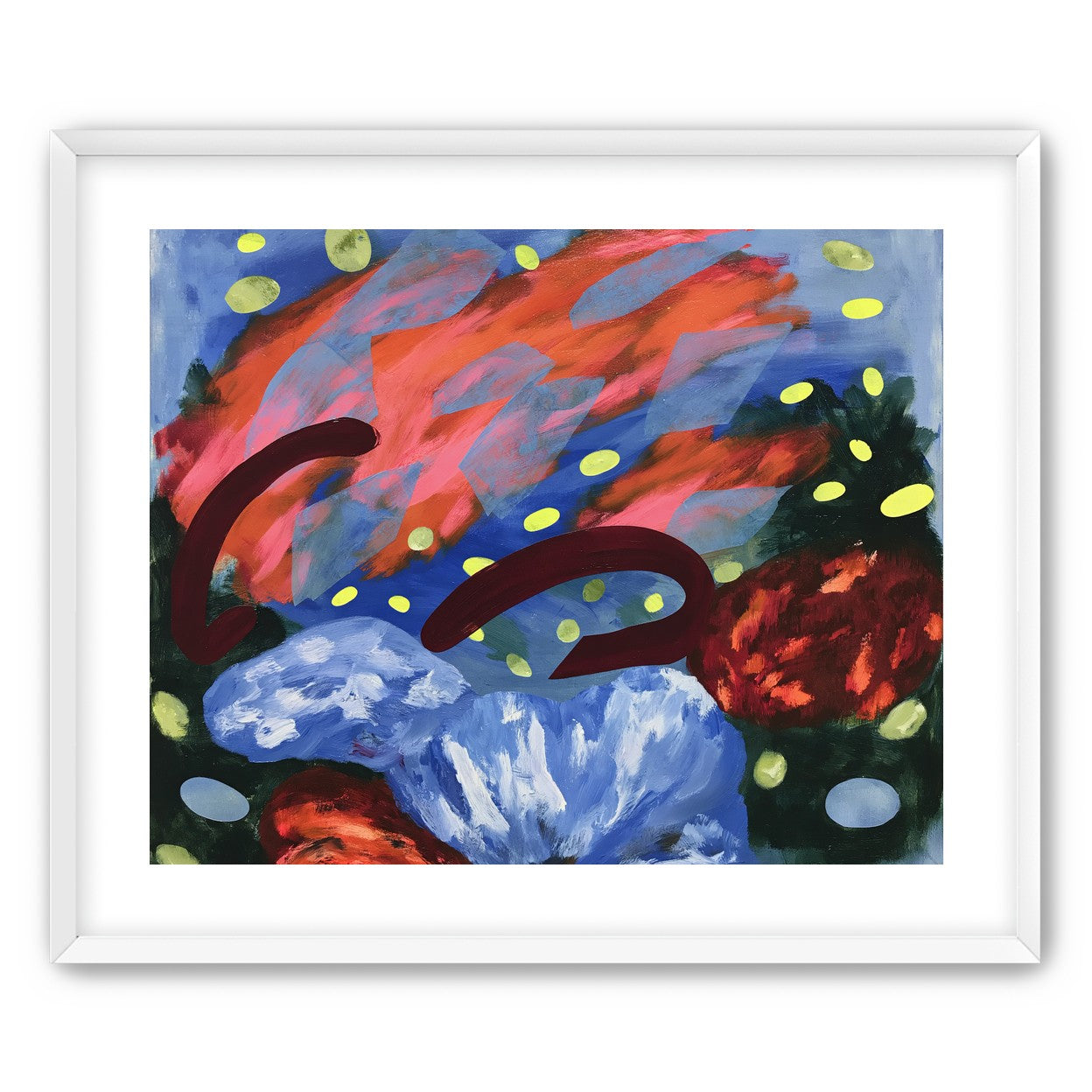 Layered brushstrokes with yellow ovals
