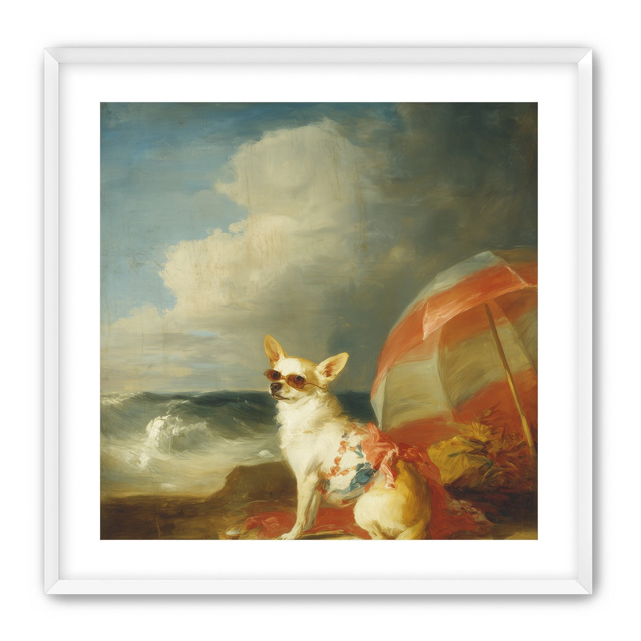 Red shade over seaside dog