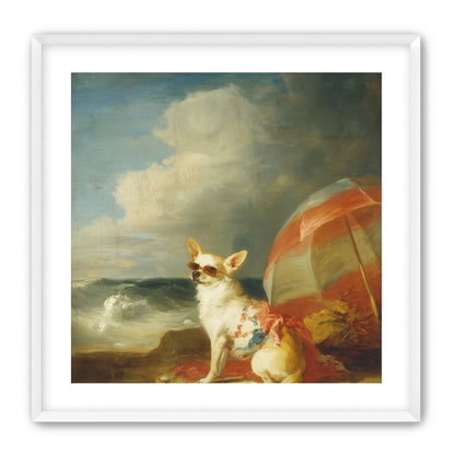 Red shade over seaside dog