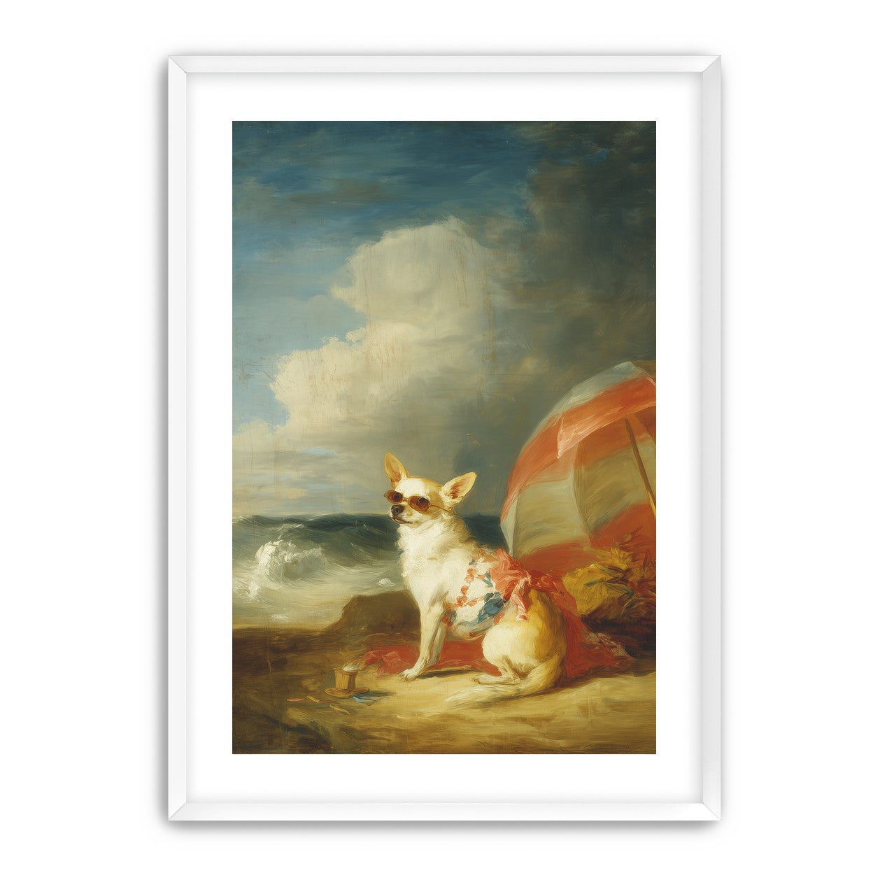 Red shade over seaside dog