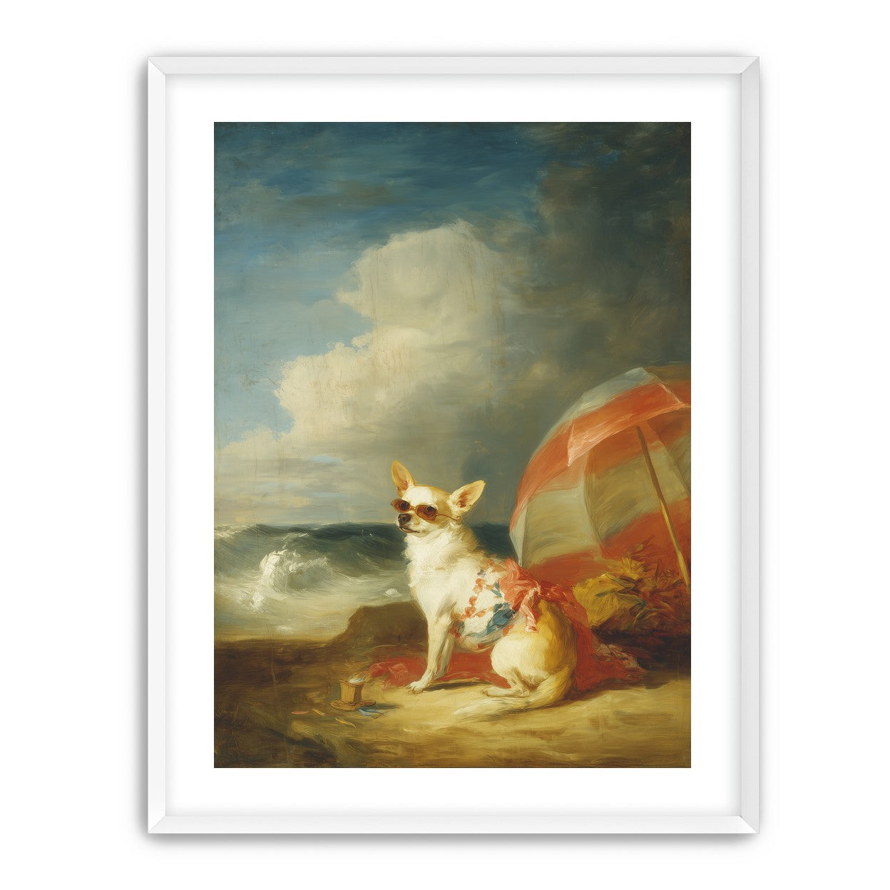 Red shade over seaside dog
